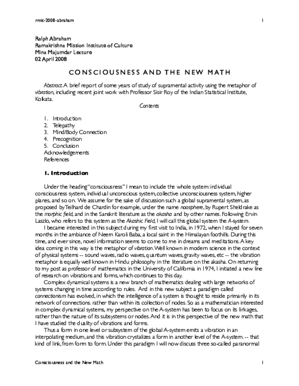 (PDF) Consciousness and the New Math
