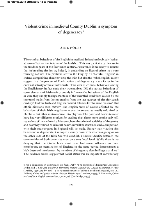 ‘Violent crime in medieval Dublin: a symptom of degeneracy?’