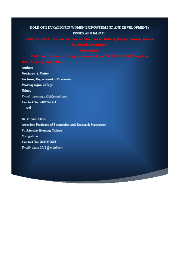 (PDF) Role of Education in Women Empowerment & Development: Issues and ...