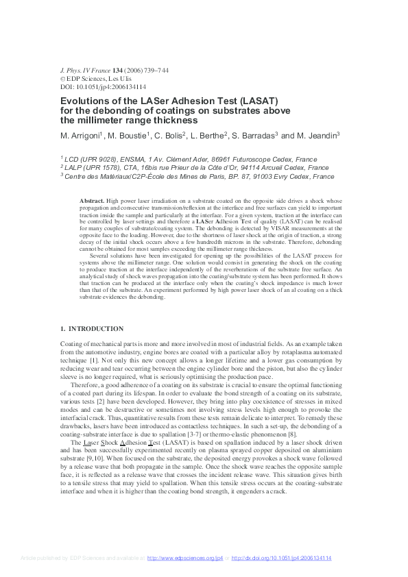 (PDF) Evolutions of the LASer Adhesion Test (LASAT) for the debonding ...