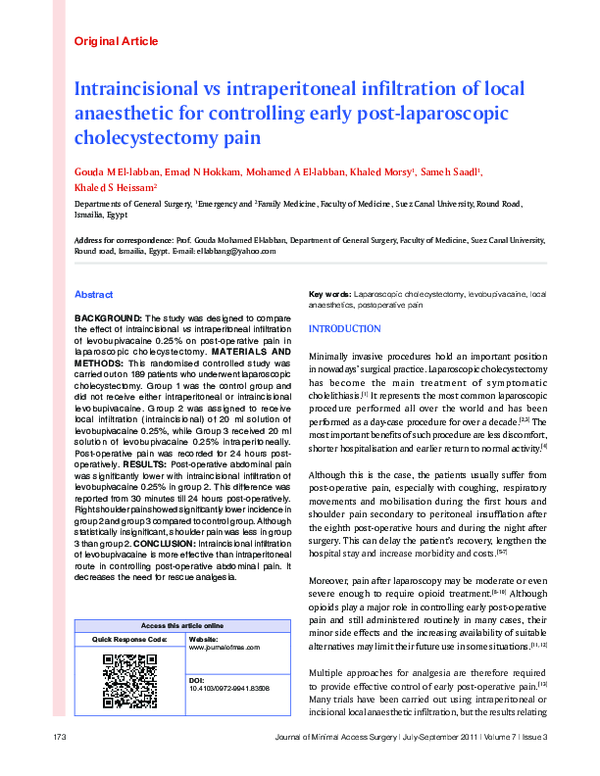 (PDF) Intraincisional vs intraperitoneal infiltration of local ...