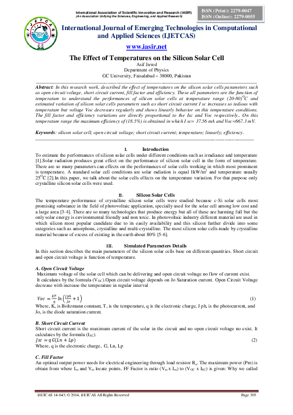 Pdf The Effect Of Temperatures On The Silicon Solar Cell Asif Javed Academia Edu
