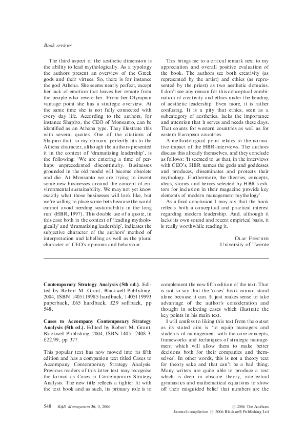 (PDF) 2006 Contemporary Strategy Analysis 5/E & Cases 5/E, Book Review