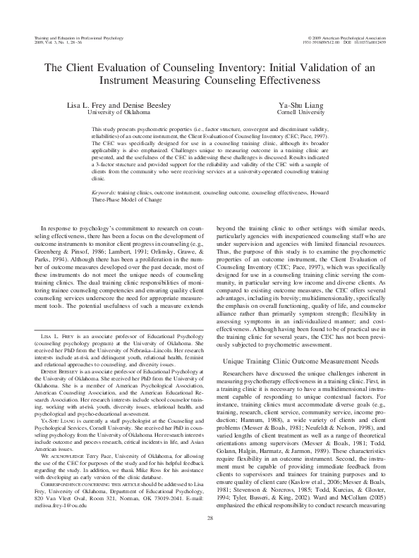 (PDF) Measuring Outcome in Counseling Psychology Training Clinics: The ...