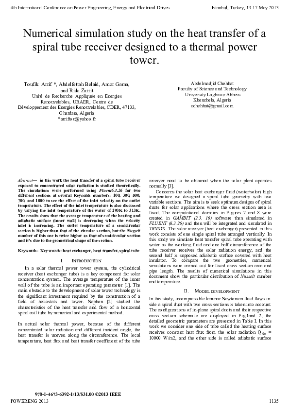 (PDF) Numerical simulation study on the heat transfer of a spiral tube ...