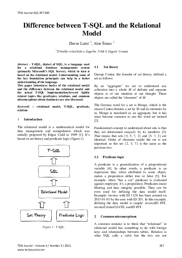 (PDF) Difference between T-SQL and the Relational Model