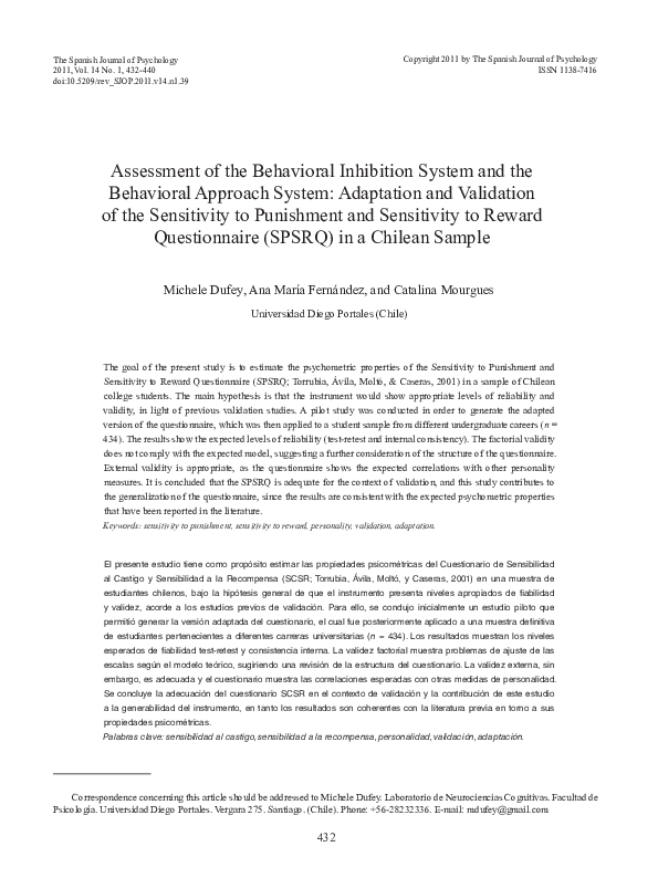 (PDF) Assessment of the Behavioral Inhibition System and the Behavioral ...