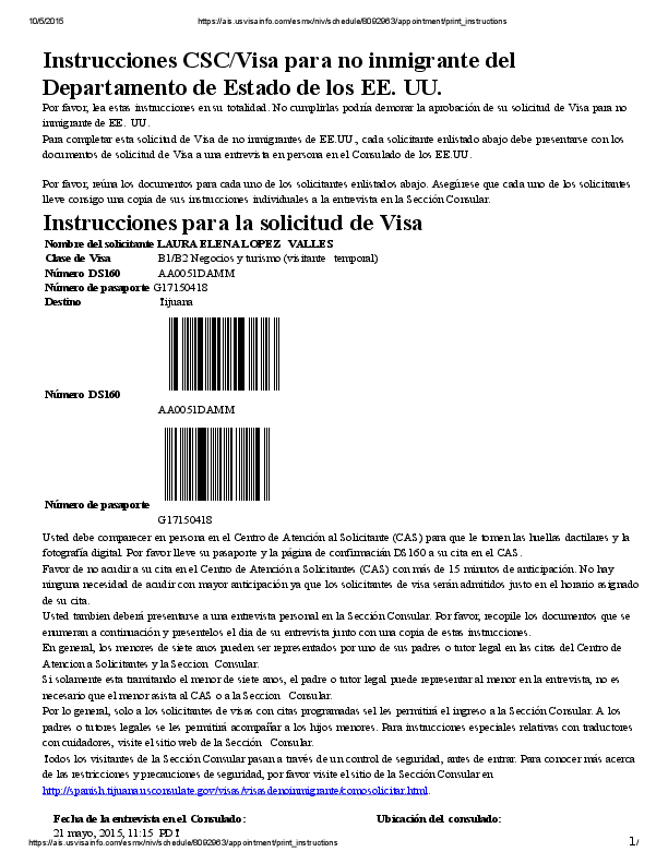 Doc Instrucciones Csc Visa Para No Inmigrante Del Departamento De Estado De Los Ee Uu Nenita Lizarraga Academia Edu