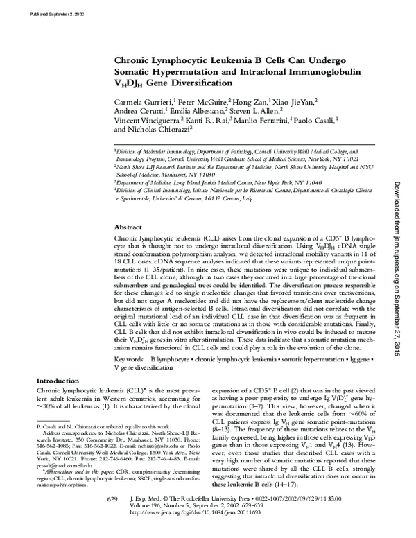 (PDF) Chronic Lymphocytic Leukemia B Cells Can Undergo Somatic ...