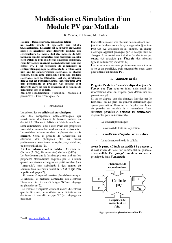 (PDF) Modélisation et Simulation d’un Module PV par MatLab