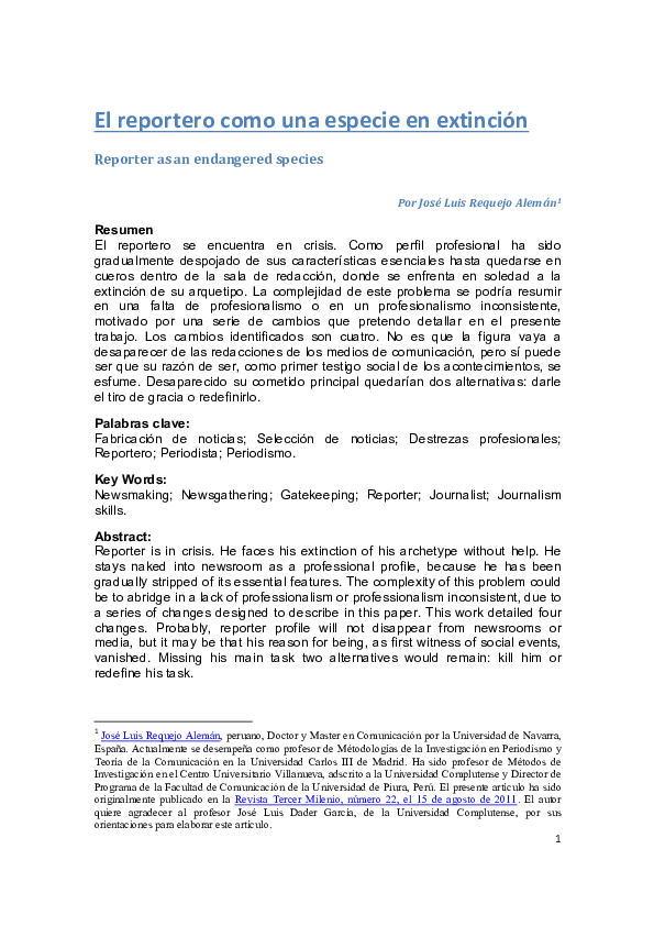 PDF) El reportero como una especie en