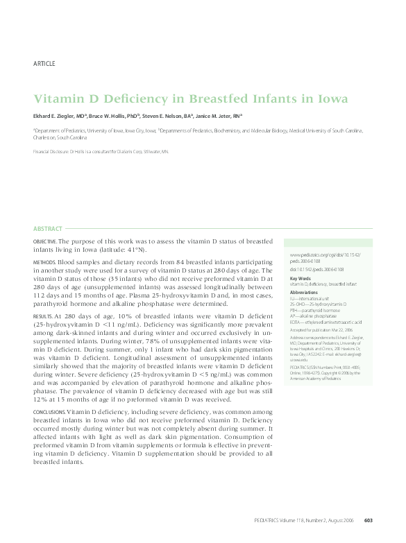 (PDF) Vitamin D Deficiency in Breastfed Infants in Iowa Ekhard