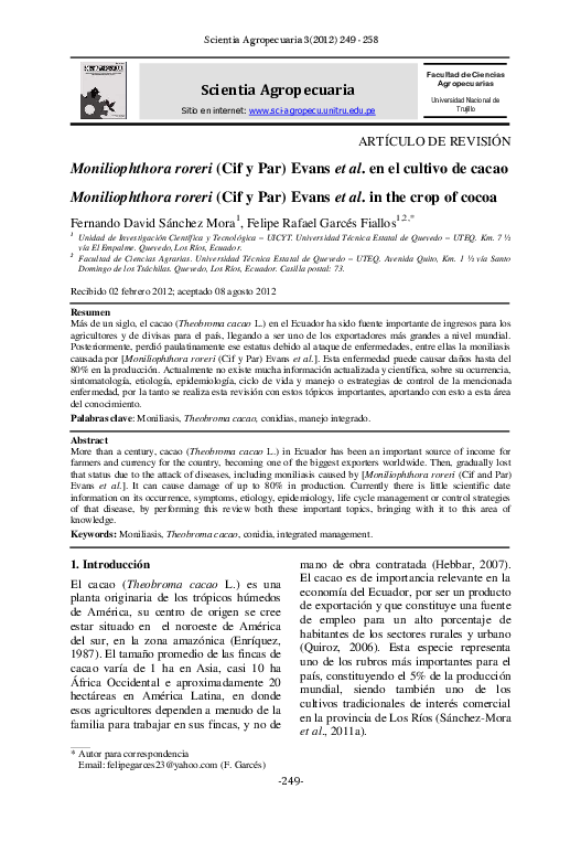 (PDF) Moniliophthora roreri (Cif y Par) Evans et al. en el cultivo de