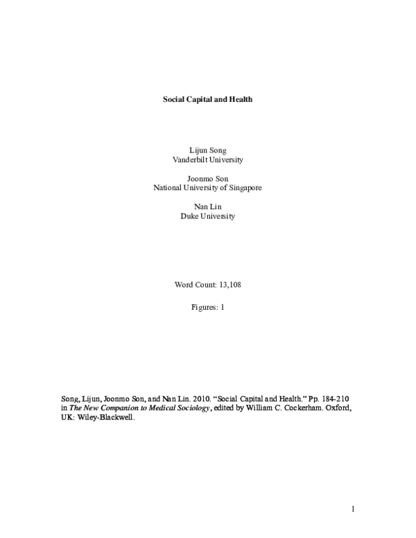 (PDF) Social Capital and Health
