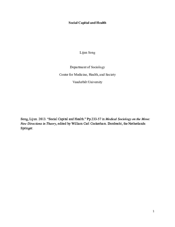(PDF) Social Capital and Health