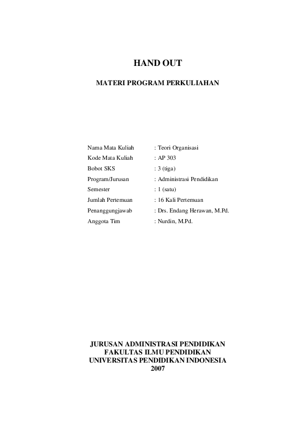 (PDF) HAND OUT TEORI ORGANISASI Plutoo Pradana Academia.edu