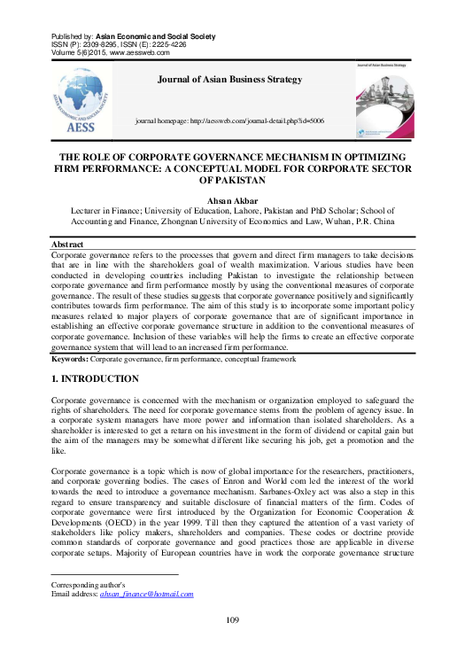(PDF) The role of corporate governance mechanism in optimizing firm ...