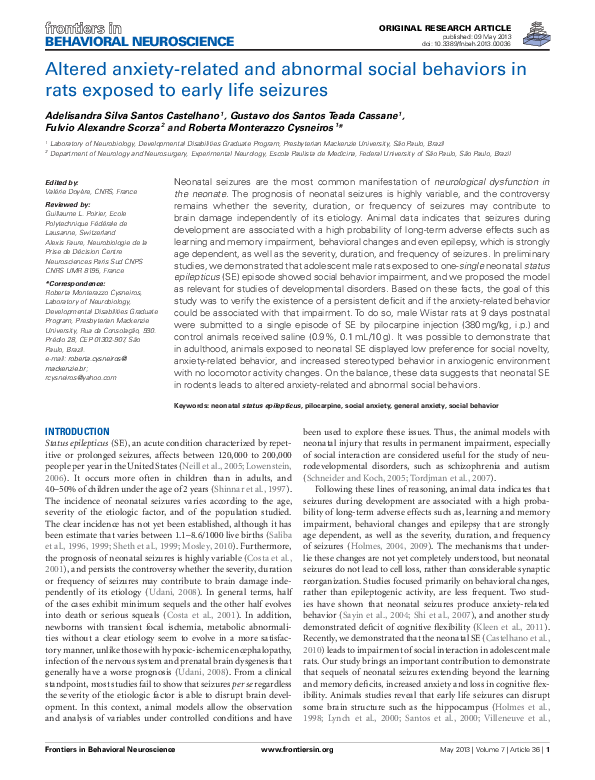 (PDF) Altered anxiety-related and abnormal social behaviors in rats ...