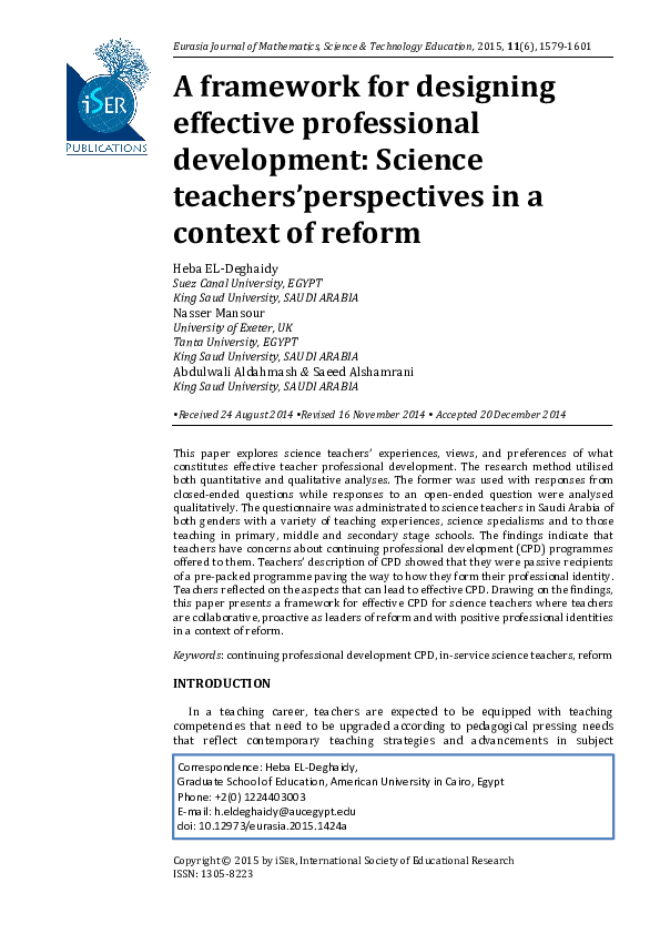 (PDF) A framework for designing effective professional development ...