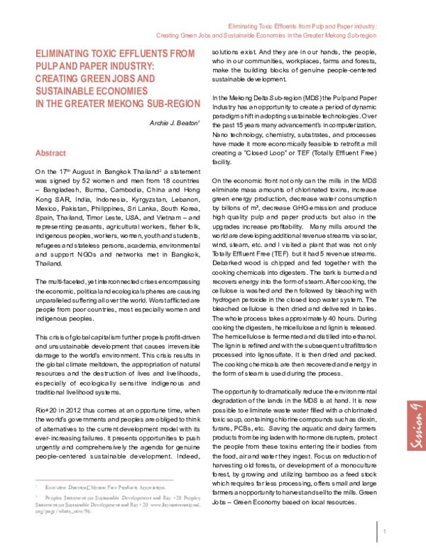 (PDF) Eliminating Toxic Effluents from Pulp and Paper industry ...