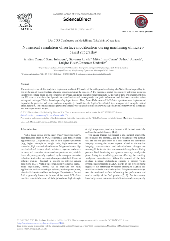 (PDF) Numerical simulation of surface modification during machining of ...
