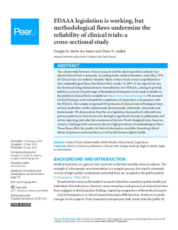 (PDF) FDAAA legislation is working, but methodological flaws undermine ...