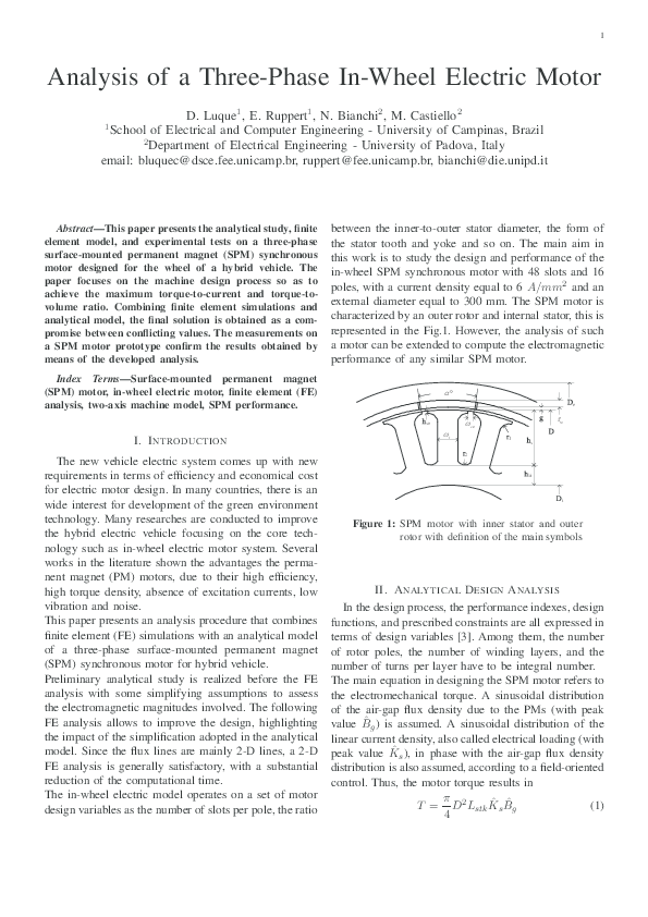 (PDF) Analysis of a Three Phase In Wheel Electric Motor Ernesto Filho