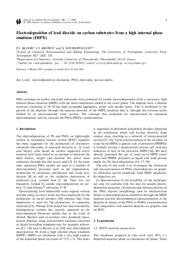 (PDF) Electrodeposition of lead dioxide on carbon substrates from a ...