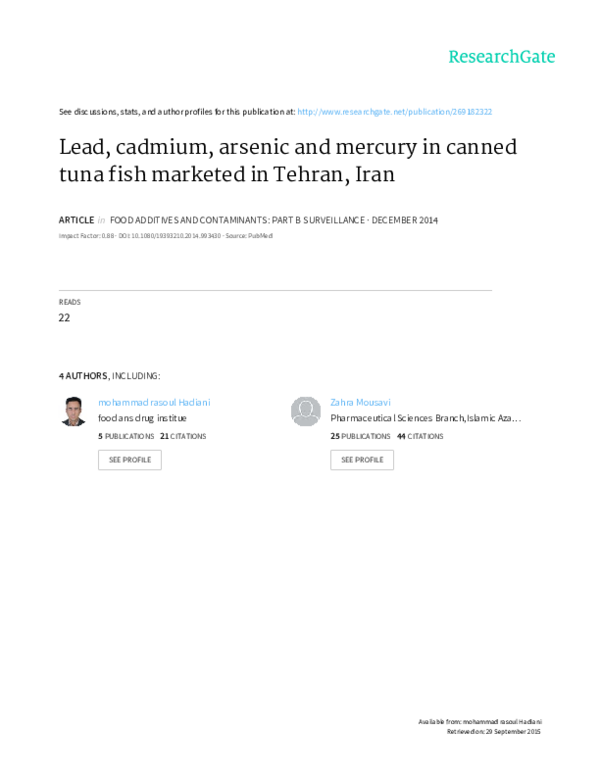 (PDF) 6Heavy metals in canned fish Rachel Lin Academia.edu