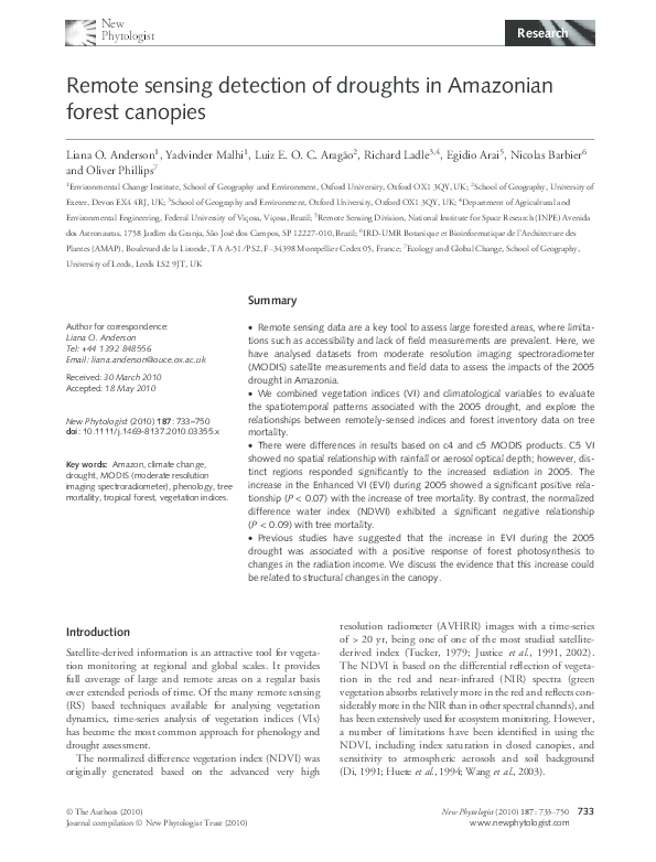 (PDF) Remote sensing detection of droughts in Amazonian forest canopies