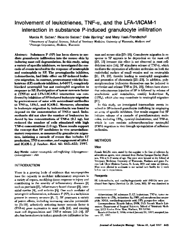 (PDF) Involvement of leukotrienes, TNF-a, and the LFA-1/ICAM-1 ...