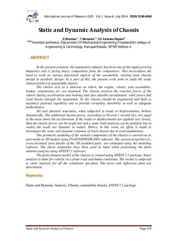 (PDF) Static and Dynamic Analysis of Chassis