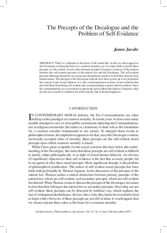 (PDF) The Precepts of the Natural Law and the Problem of Self-Evidence