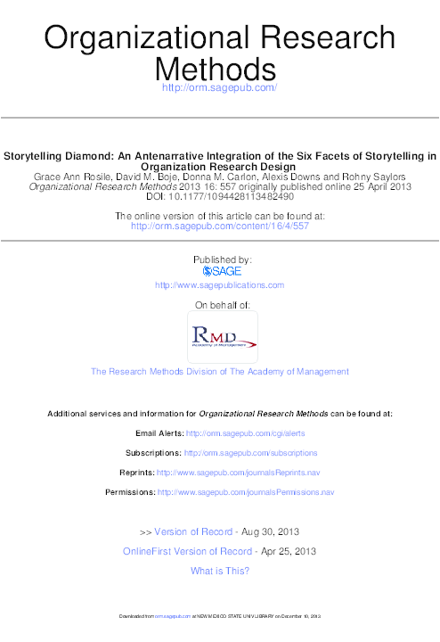 (PDF) Storytelling Diamond An Antenarrative Integration of the Six ...