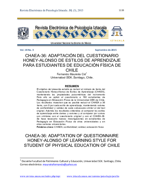 (PDF) CHAEA-36: adaptación del cuestionario Honey-Alonso de estilos de ...