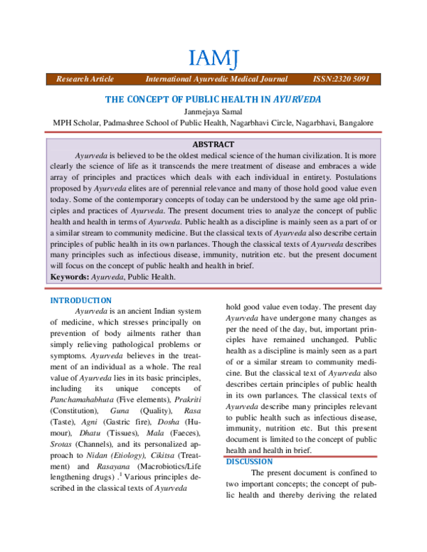 (PDF) THE CONCEPT OF PUBLIC HEALTH IN AYURVEDA