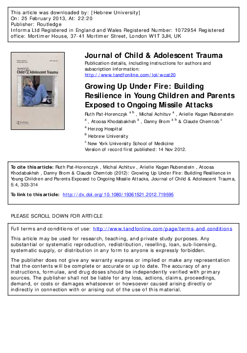(PDF) Growing Up Under Fire: Building Resilience in Young Children and ...