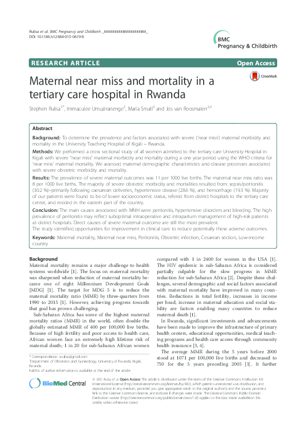(PDF) Maternal near miss and mortality in a tertiary care hospital in ...