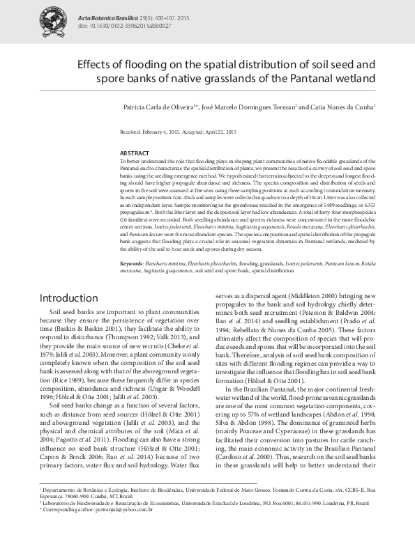 (PDF) Effects of flooding on the spatial distribution of soil seed and ...