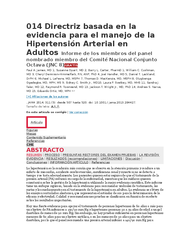 Nuevas pautas de presión arterial jnc 8 hipertensión