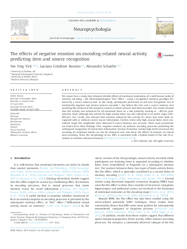 (PDF) The effects of negative emotion on encoding-related neural ...