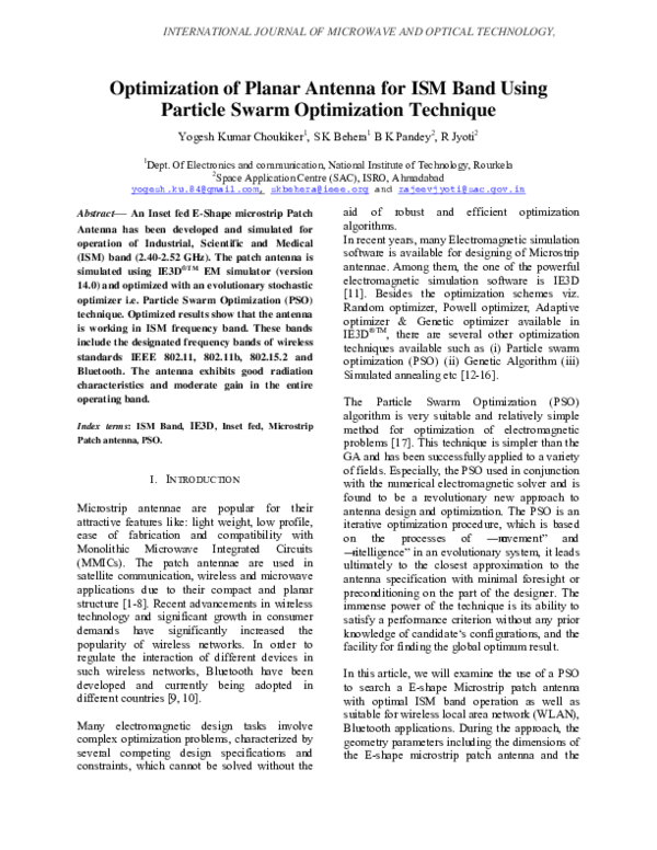 (PDF) Optimization of Planar Antenna for ISM Band Using Particle Swarm ...