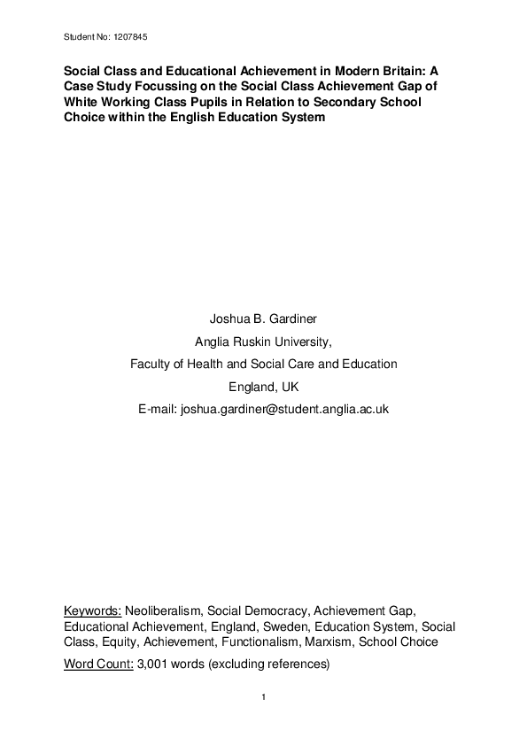 (PDF) Social Class and Educational Achievement in Modern Britain A