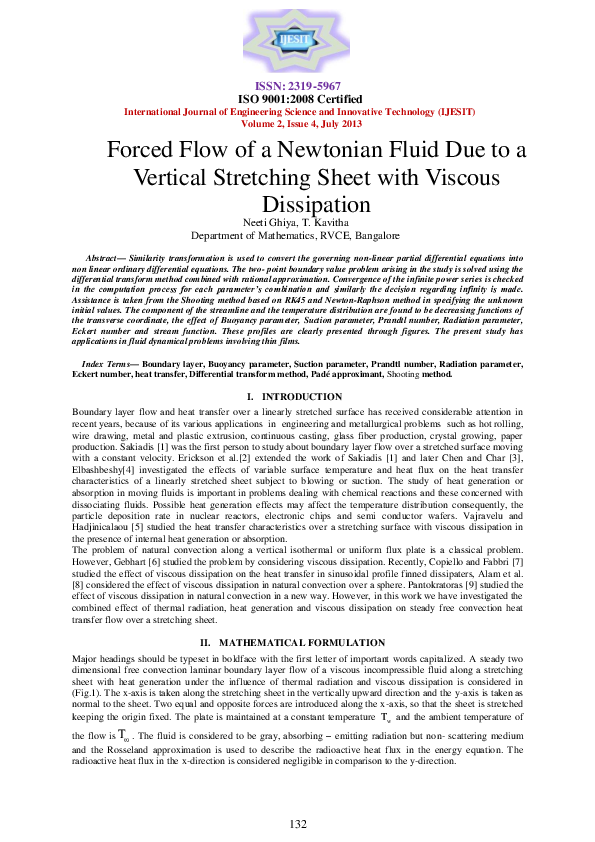 (PDF) Forced flow of a newtonian fluid due to vertical Stretching sheet ...