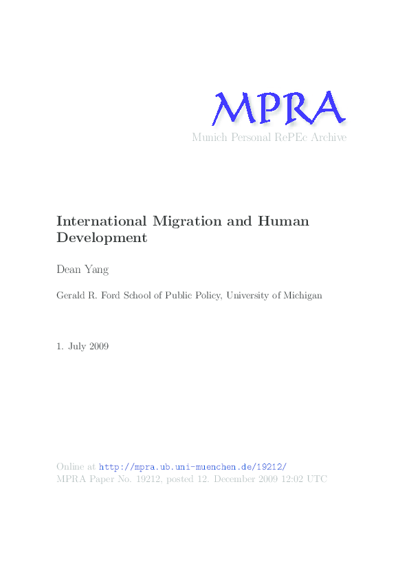 (PDF) International migration and human development