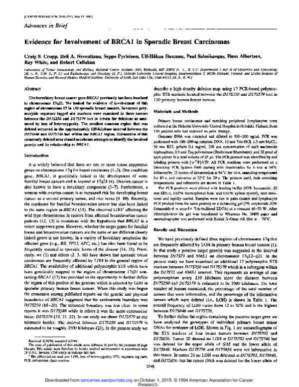 (PDF) Evidence for Involvement of BRCA1 in Sporadic Breast Carcinomas