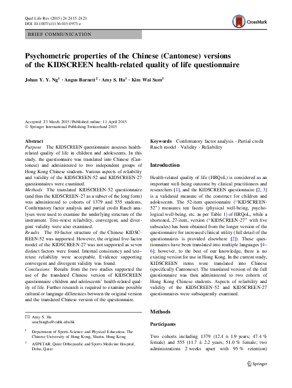 (PDF) Psychometric properties of the Chinese (Cantonese) versions of ...