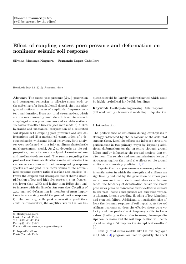 (PDF) Effect of coupling excess pore pressure and deformation on ...