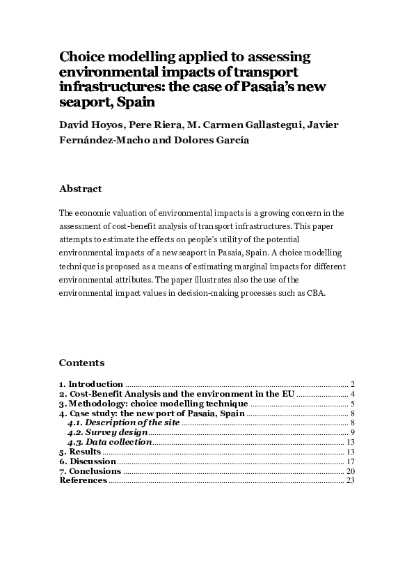 (PDF) Choice modelling applied to assessing environmental impacts of ...