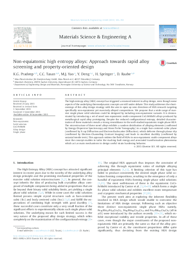(PDF) Non-equiatomic high entropy alloys: Approach towards rapid alloy ...